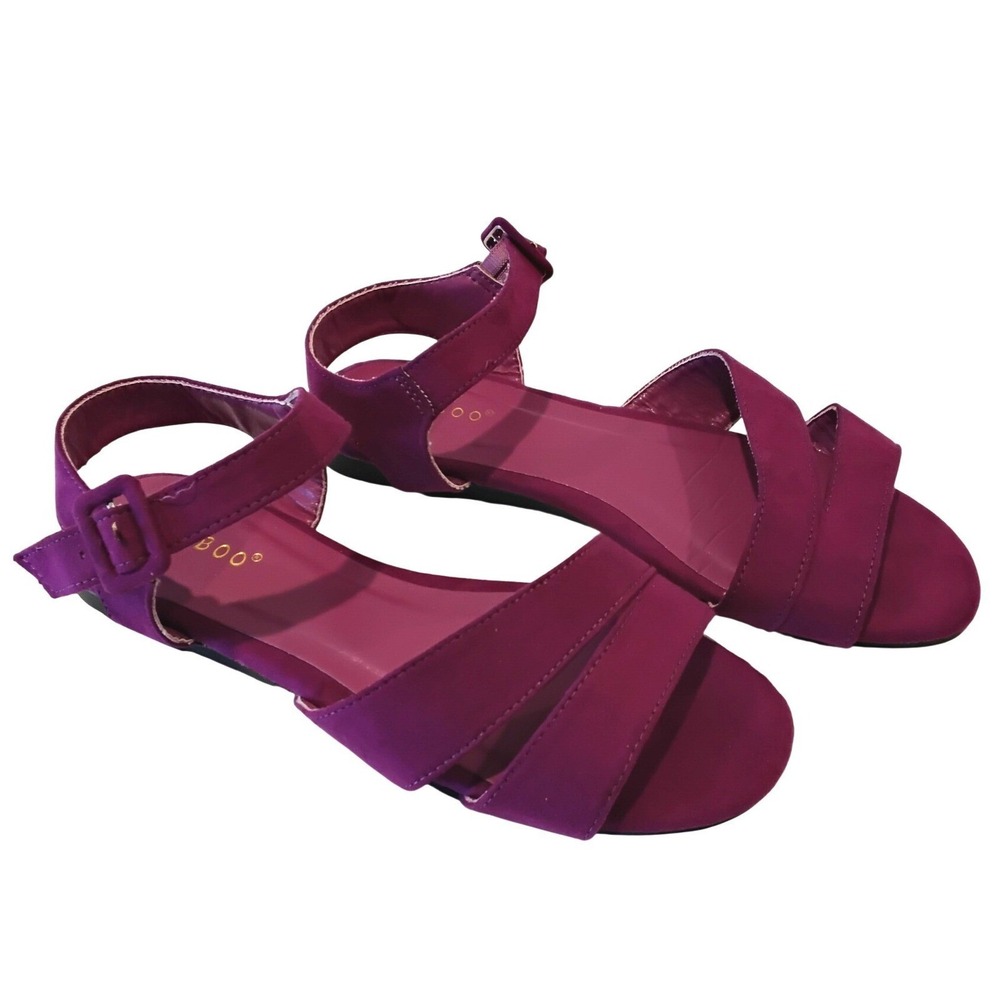 Bamboo Zest-21 Magenta Purple Faux Suede Flat Ankle Strap Sandals Womens 7.5